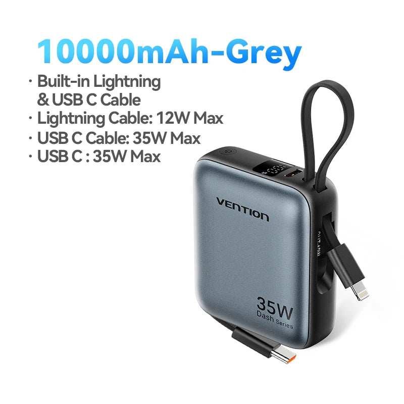 Vention 10000mAh Power Bank Fast Charging PD 35W Portable PowerBank for iPhone 16 15 Pro Max Xiaomi External Battery Charger