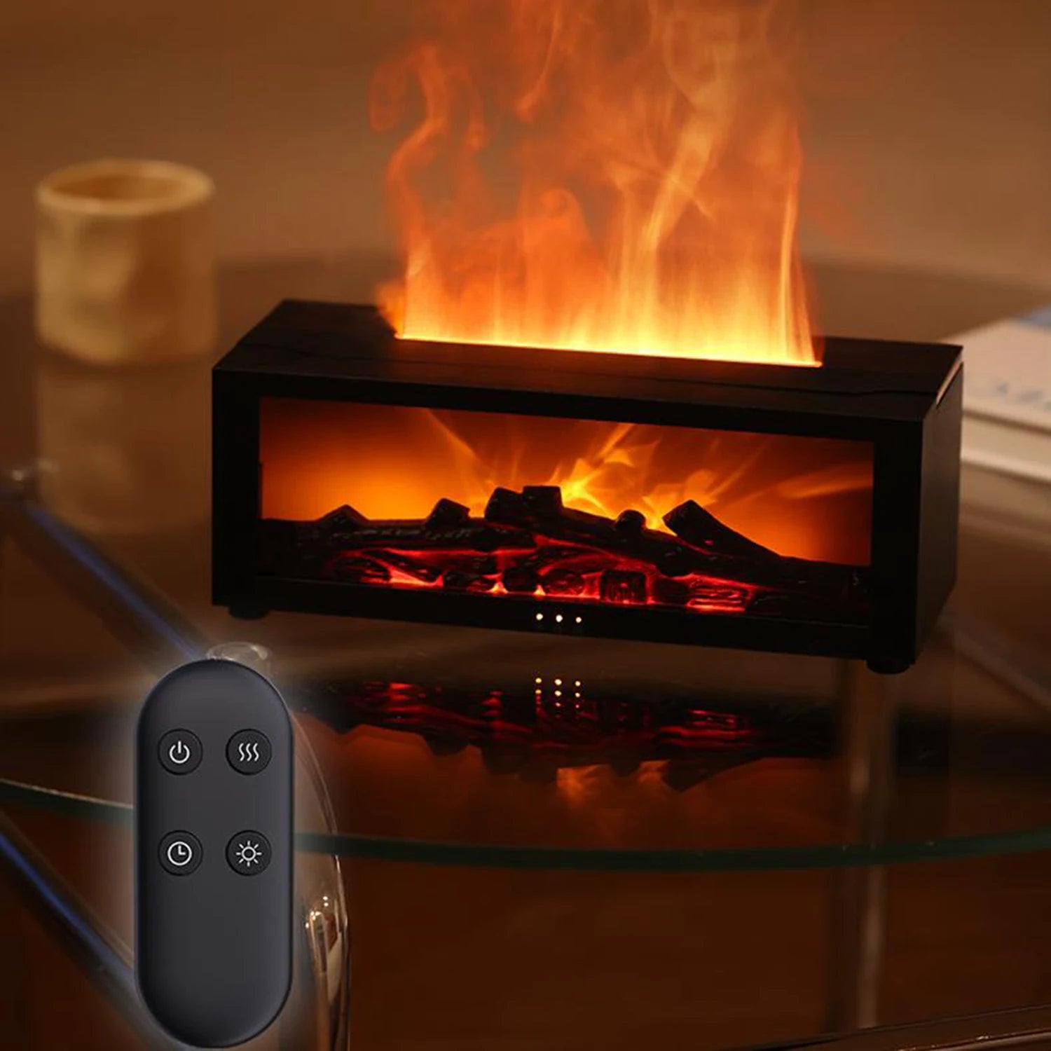 Flame Essential Oil Diffuser, 3D Flame Fireplace Aromatherapy Machine Colorful Humidifier with Remote Control, Fireplace Flame