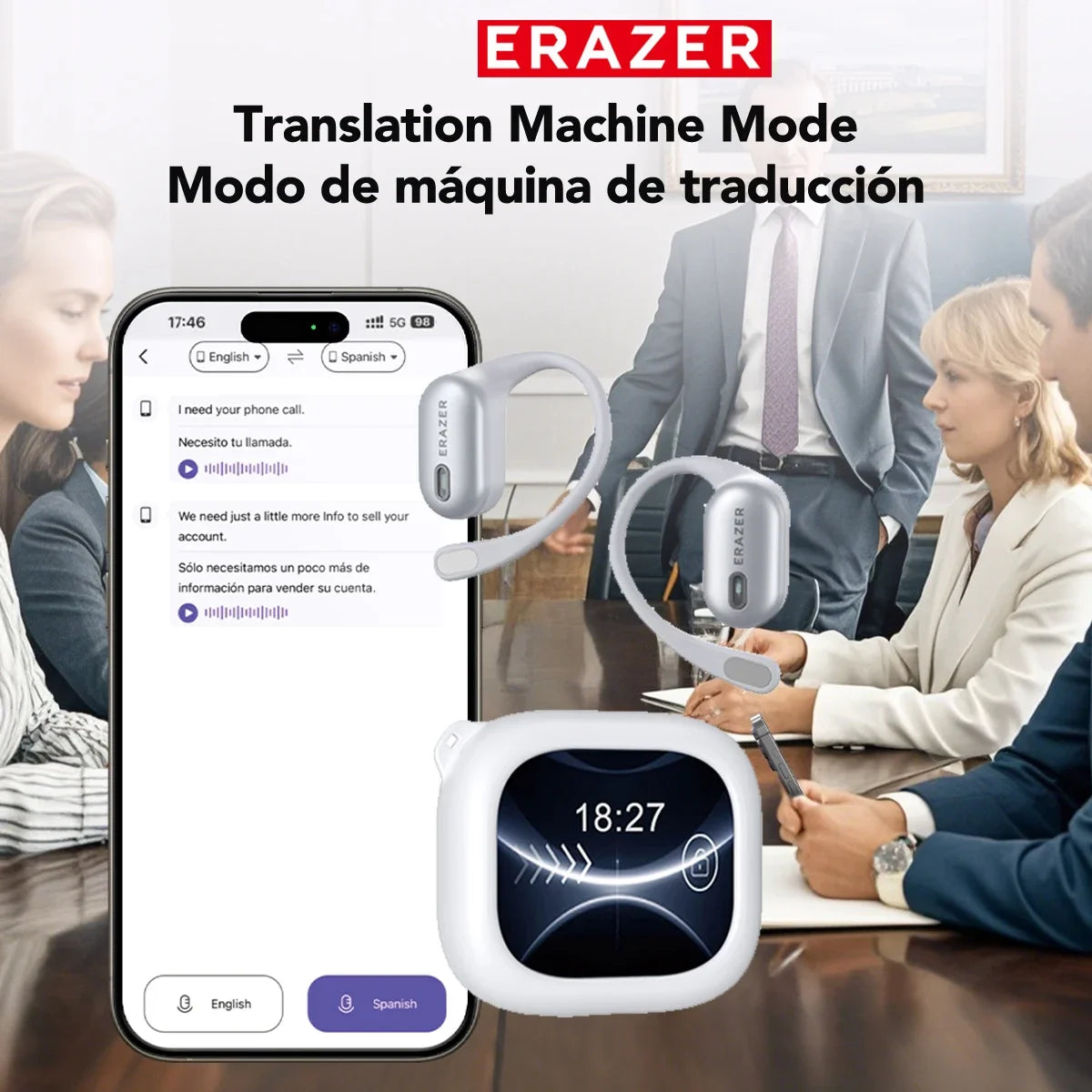 ERAZER XF38  Bluetooth Earphones AI Translator Earbuds OWS LCD Touch Screen Sport Wireless Headphones HD Stereo Sound Longlife