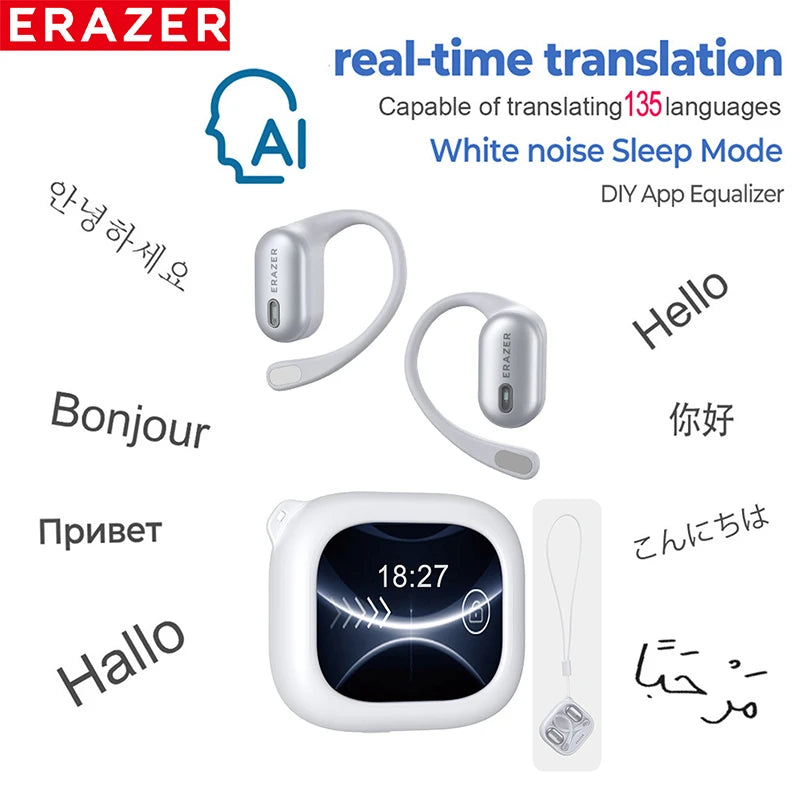 ERAZER XF38  Bluetooth Earphones AI Translator Earbuds OWS LCD Touch Screen Sport Wireless Headphones HD Stereo Sound Longlife