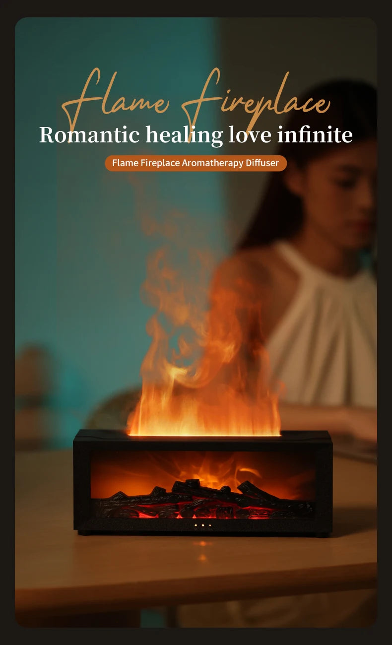 Flame Essential Oil Diffuser, 3D Flame Fireplace Aromatherapy Machine Colorful Humidifier with Remote Control, Fireplace Flame