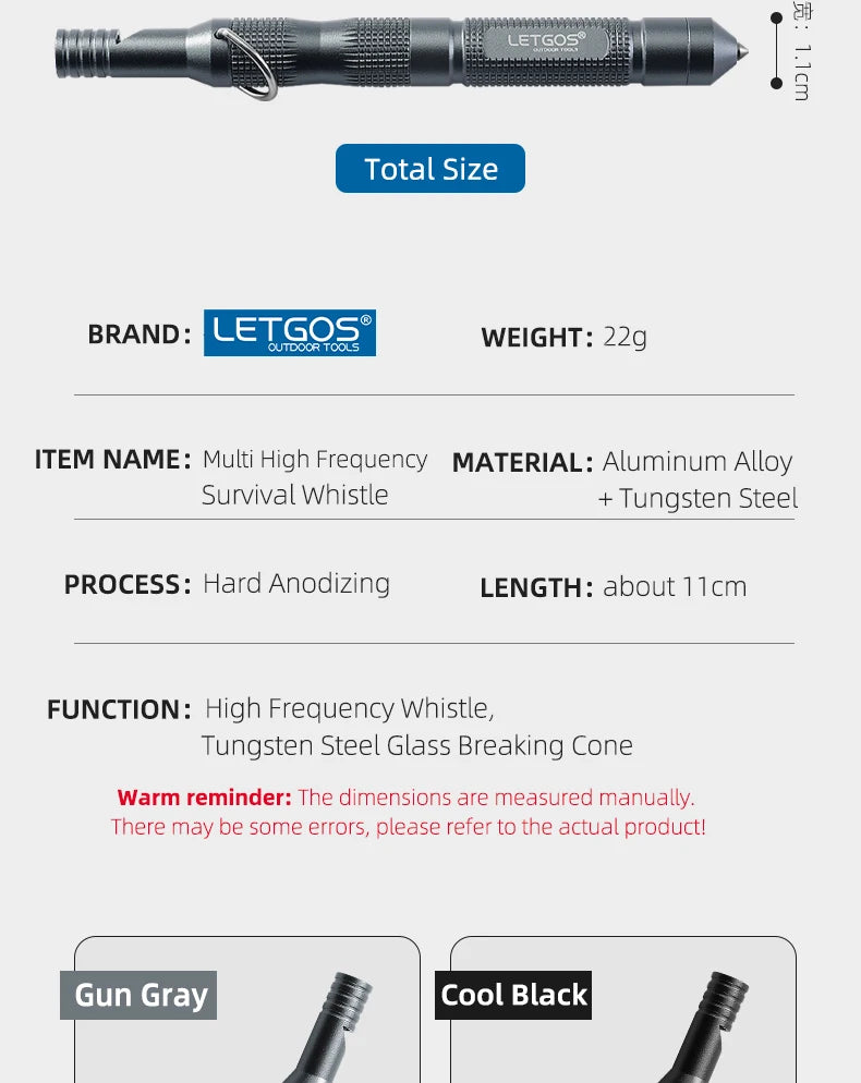 LETGOS Multi High Frequency Survival Whistle  outdoor Lifesaving emergency gear camping hiking rescue tactical glass breaker