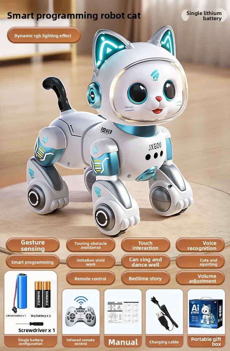 Smart Robotic Cat Toy - Interactive Walking & Meowing Robot for 1-3 Year Old Boys/Girls w/Remote Control