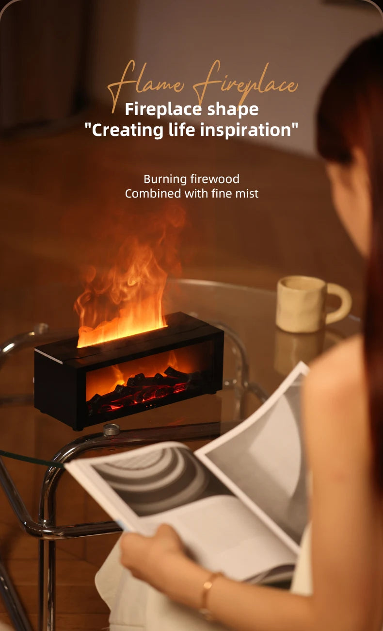 Flame Essential Oil Diffuser, 3D Flame Fireplace Aromatherapy Machine Colorful Humidifier with Remote Control, Fireplace Flame