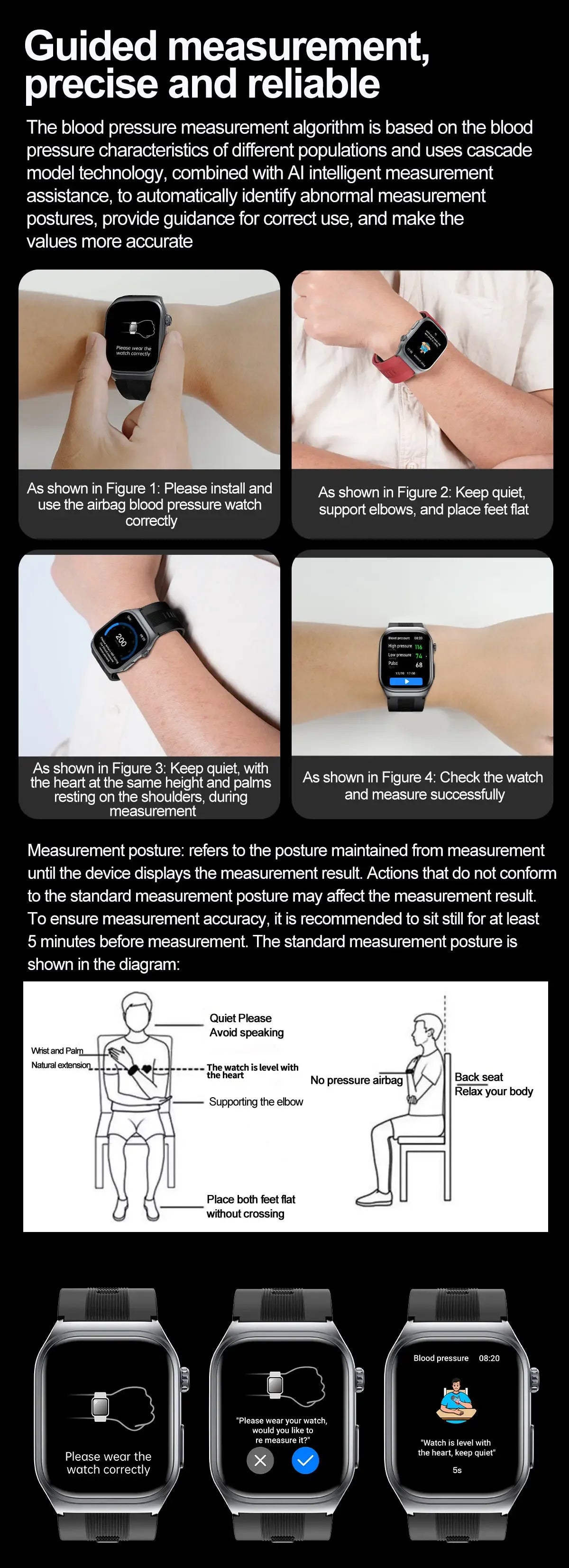 New Precise Detection Blood Pressure Smart Watch Air Pump Airbag Heart Rate ECG Health Bracelet BT Call Watches Men For Xiaomi