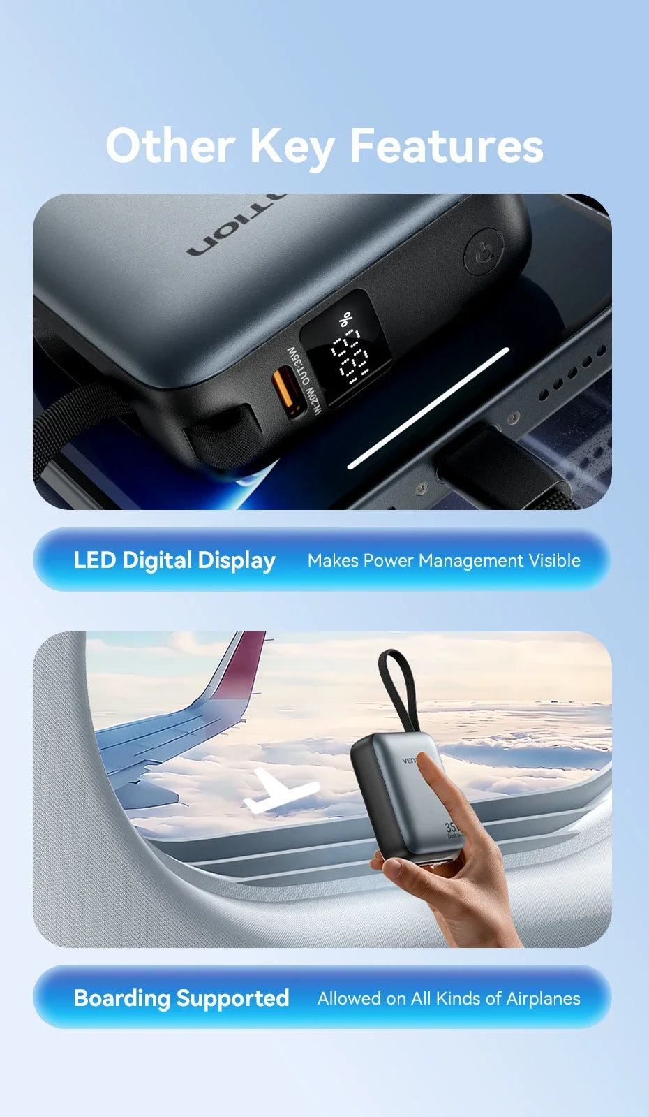 Vention 10000mAh Power Bank Fast Charging PD 35W Portable PowerBank for iPhone 16 15 Pro Max Xiaomi External Battery Charger