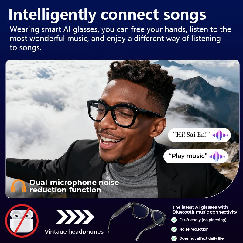 AI Smart Glasses - Touch Control AI Chat GPT Model 800W High-definition Shake-proof Real-time Translation Anti-blue Light