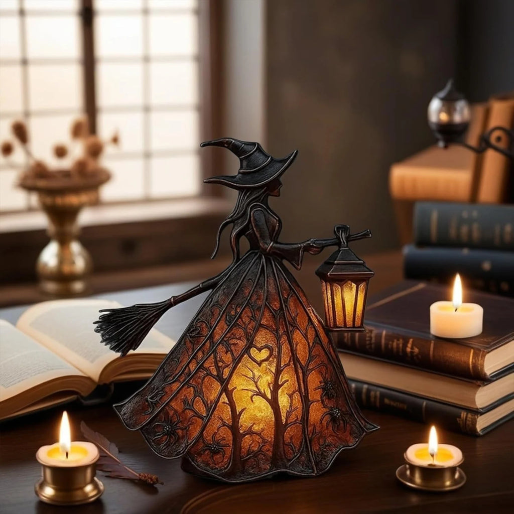 Halloween Witch Lamp Stained Gothic Witch Hat Led Lamp Spooky Decorative Standing Night Light Party Lighting Decorations