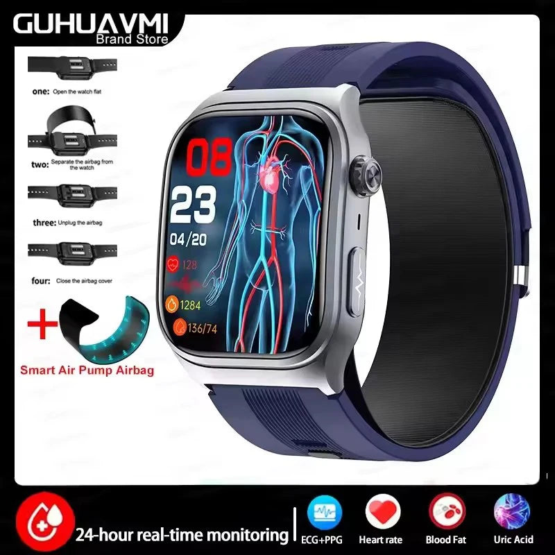 New Precise Detection Blood Pressure Smart Watch Air Pump Airbag Heart Rate ECG Health Bracelet BT Call Watches Men For Xiaomi