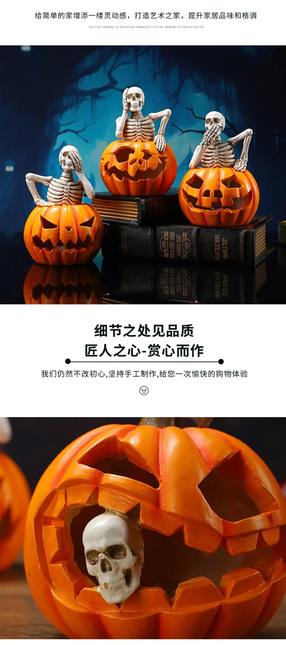 2025 Halloween Skeleton Pumpkin Lantern Ornament Halloween Party Funny Atmosphere Decoration Props Ghost Pumpkin Resin Crafts