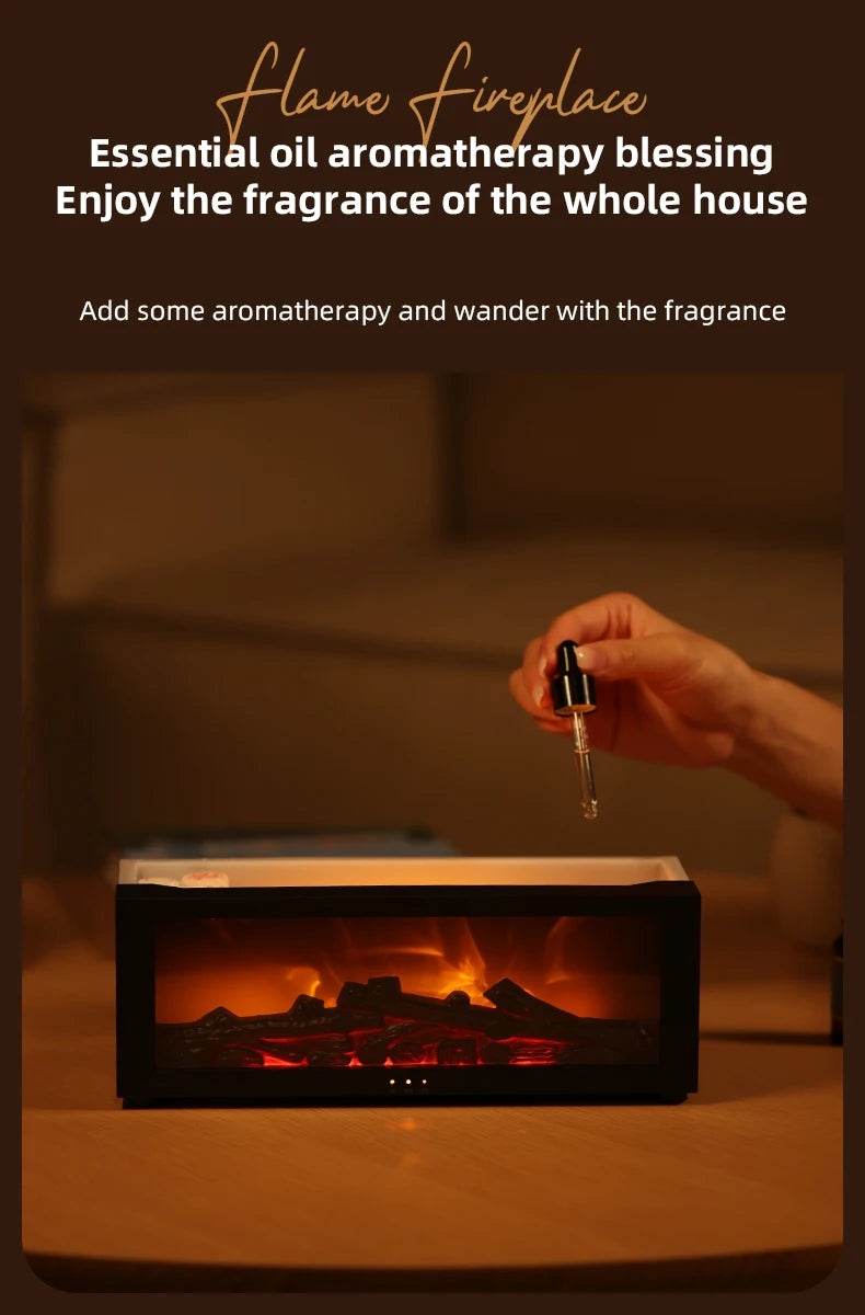 Flame Essential Oil Diffuser, 3D Flame Fireplace Aromatherapy Machine Colorful Humidifier with Remote Control, Fireplace Flame