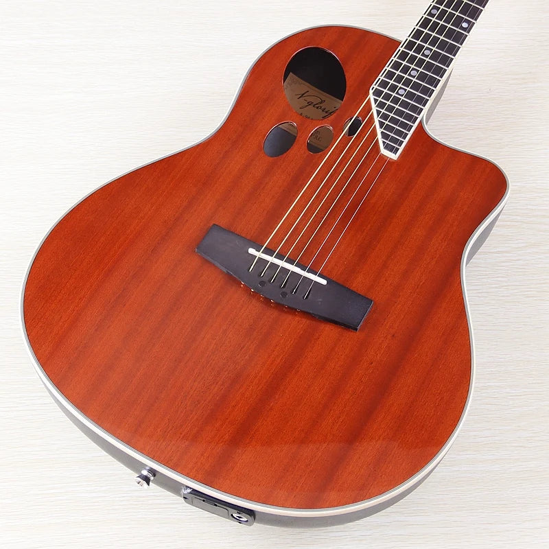 Electric Acoustic Guitar 6 Strings Round Back Ovation Model Brown 41 Inch Acoustic Guitar Cutaway Design Electric Folk Guitar