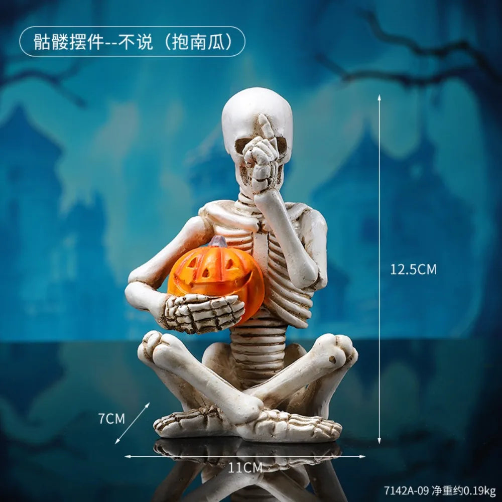 2025 Halloween Skeleton Pumpkin Lantern Ornament Halloween Party Funny Atmosphere Decoration Props Ghost Pumpkin Resin Crafts