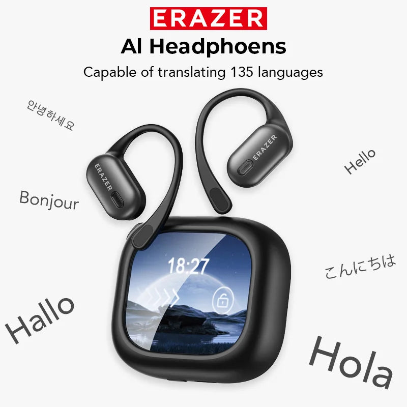 ERAZER XF38  Bluetooth Earphones AI Translator Earbuds OWS LCD Touch Screen Sport Wireless Headphones HD Stereo Sound Longlife