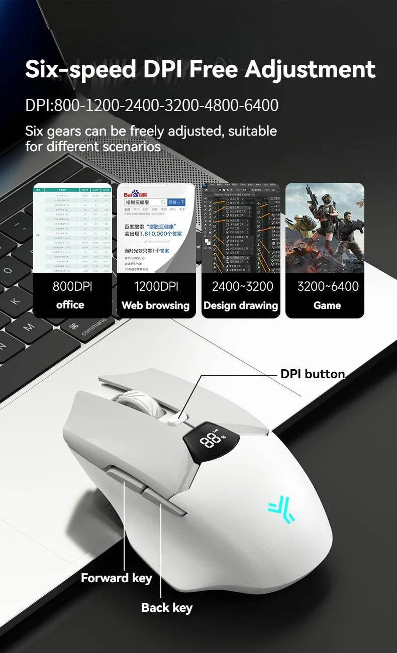 Wireless Bluetooth Mouse, Smart Screen Display, Dual Mode Mute Button, 600mAh Lithium Battery, Office Mouse for Tablet, Notebook