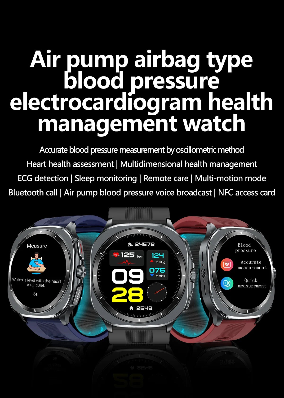2025 For XIAOMI IOS New Air Pump Airbag Accurate Measure ECG NFC Smart Watch Blood Pressure Men Women