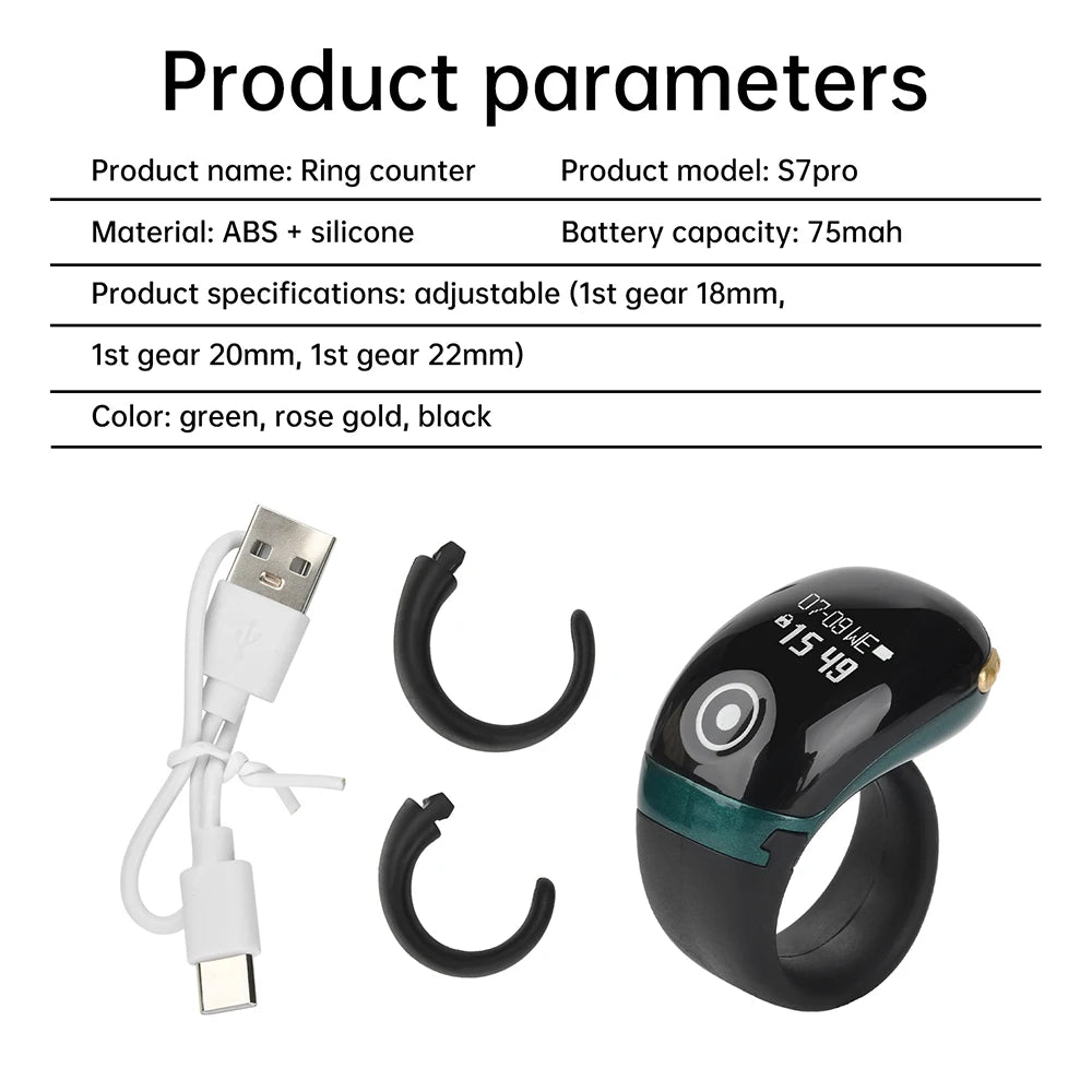 S7pro  0~99999 Ring Counter OLED Display Type C Bluetooth APP Control Monitor Electronic Finger Counter Three-speed