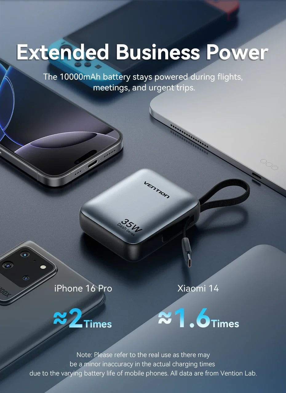 Vention 10000mAh Power Bank Fast Charging PD 35W Portable PowerBank for iPhone 16 15 Pro Max Xiaomi External Battery Charger