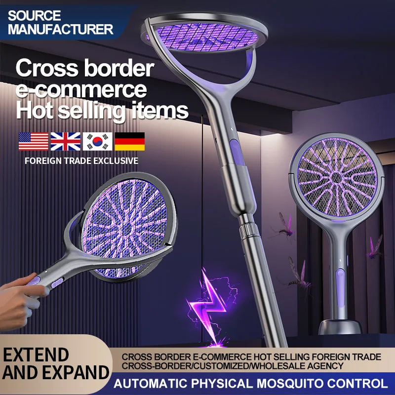 2025 Upgraded Telescopic Mosquito Killer Swatter 90° Rotatable & Wall-Mountable Extended Reach Electric Bug Zapper Home Garden