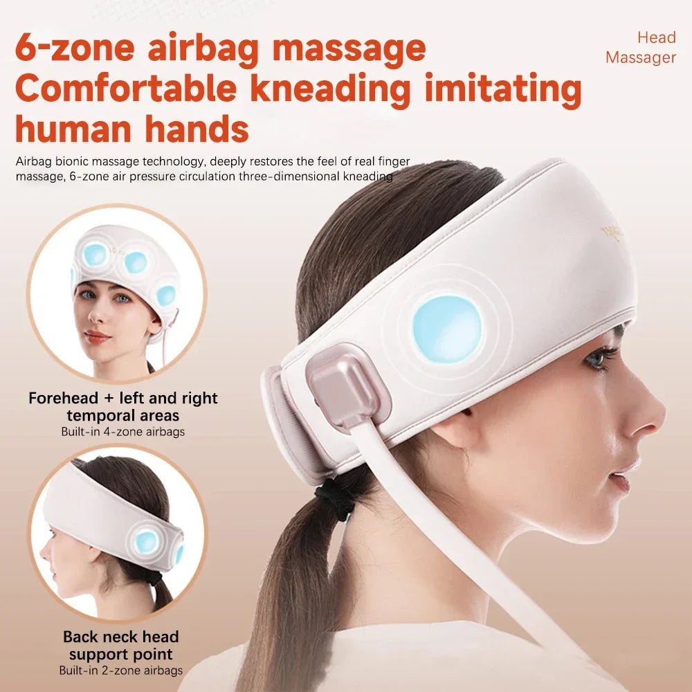 Electric Head Massager with Heat Air Pressure Head Massage Device Eye Muscle Massager Hot Compress Airbag Music 6-Zone Massager
