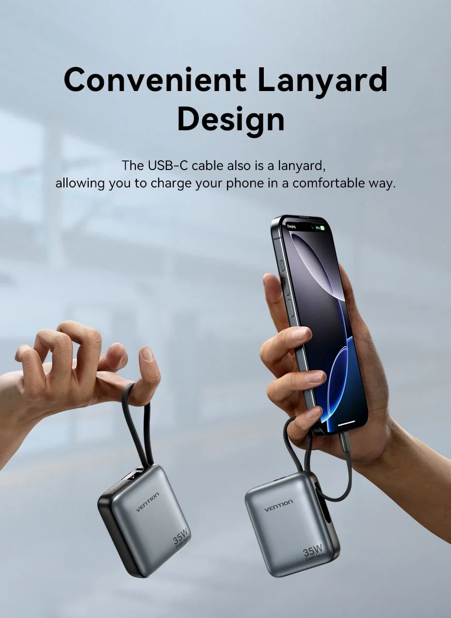 Vention 10000mAh Power Bank Fast Charging PD 35W Portable PowerBank for iPhone 16 15 Pro Max Xiaomi External Battery Charger