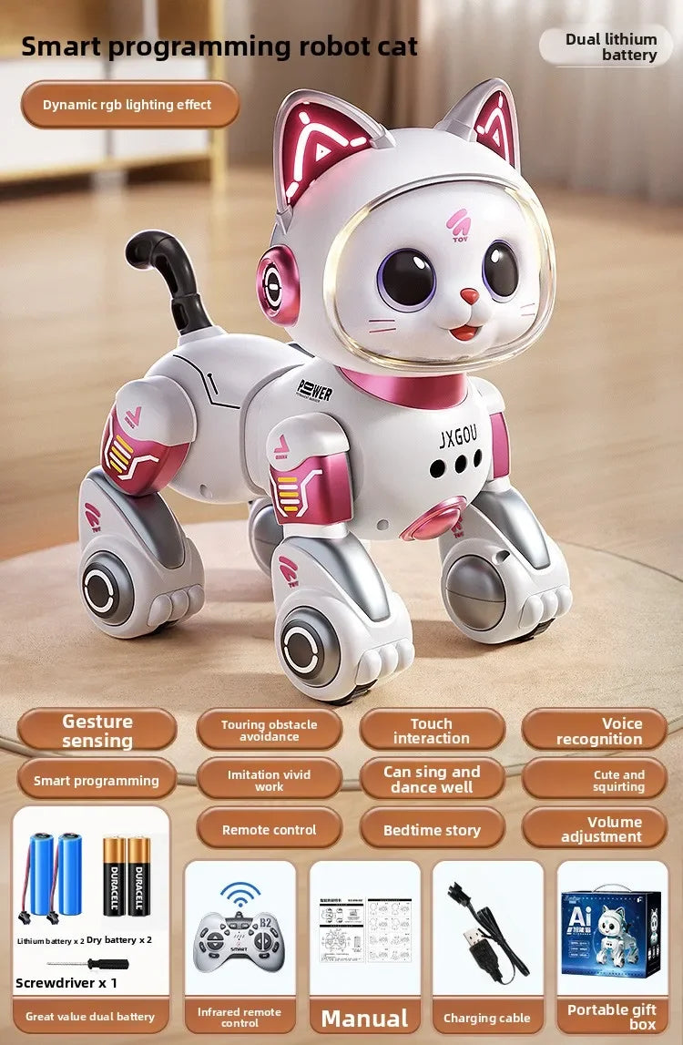 Smart Robotic Cat Toy - Interactive Walking & Meowing Robot for 1-3 Year Old Boys/Girls w/Remote Control