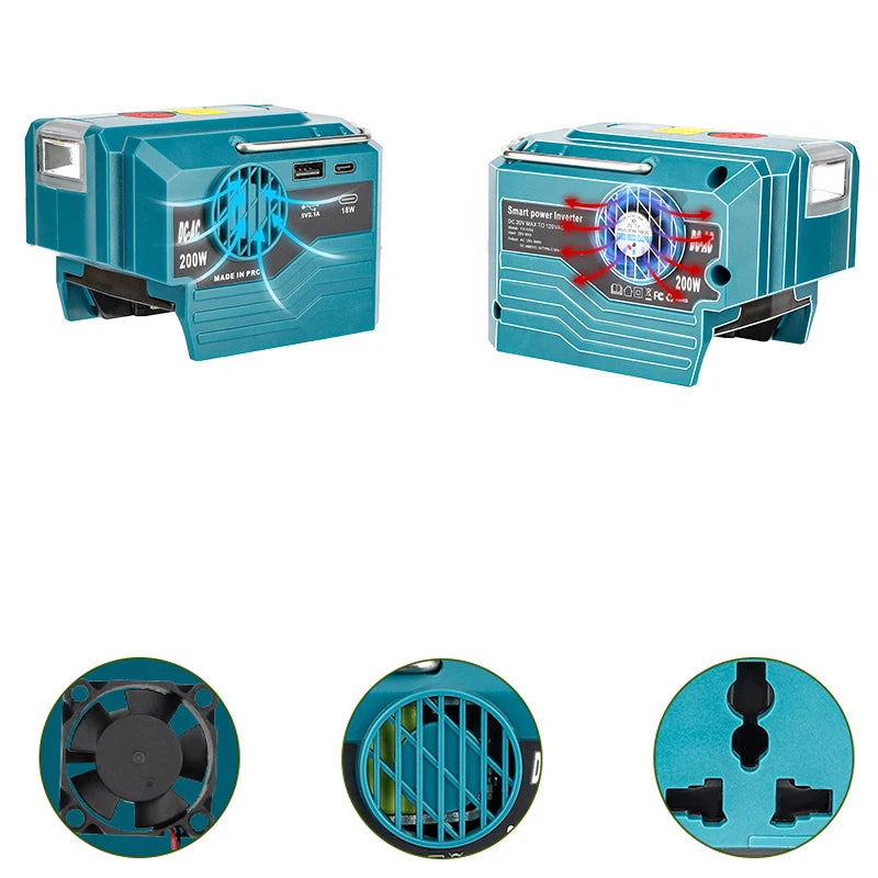 Power Inverter for Makita 18V Battery,DC 18V to AC 120V/220V Portable Power Station with USB,Type-C 280lm LED Light for Camping