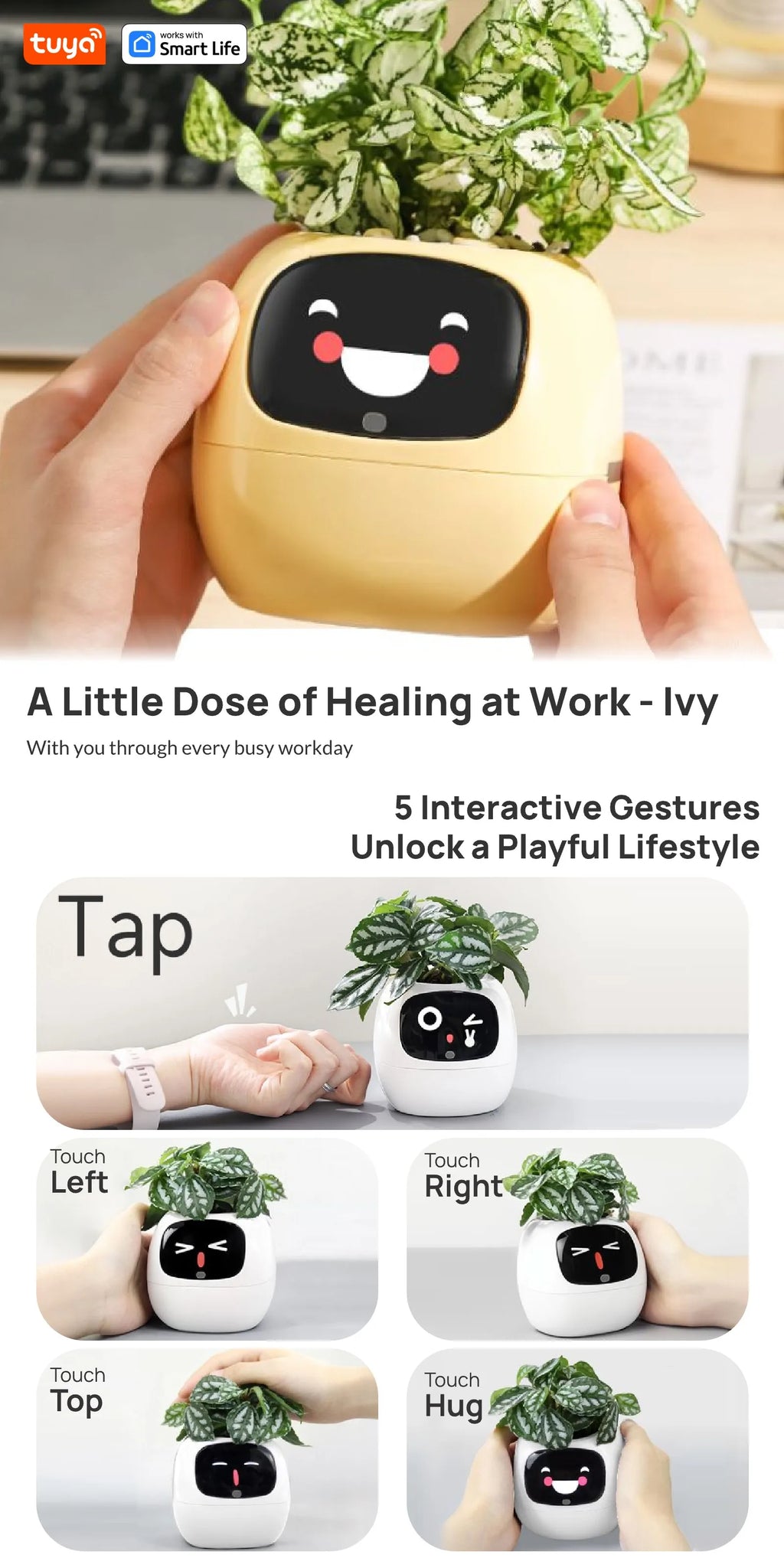 IVY Smart pet Planter Robot Guidance on Plant Care with Emojis, Adorable Plant Companion with Rich Gesture Interaction, AI