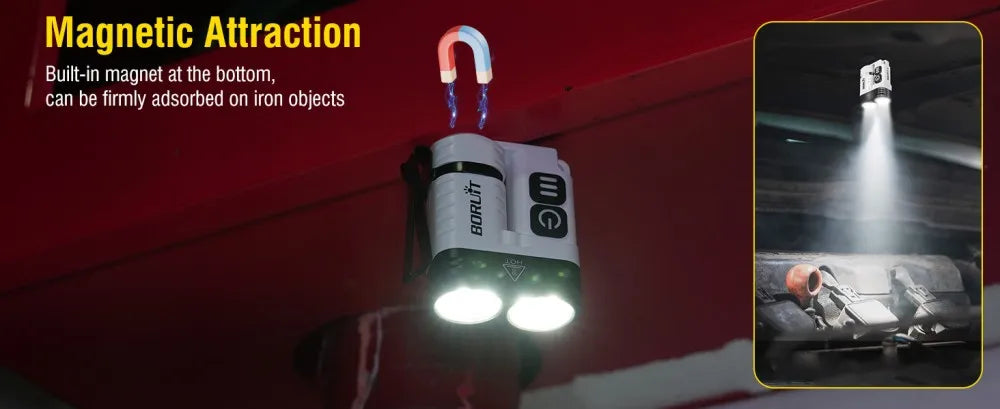 BORUiT U6 SST20 LED EDC Flashlight Keychain Work Light Type-C Rechargeable Clip Torch with Magnet Camping Pocket Lantern