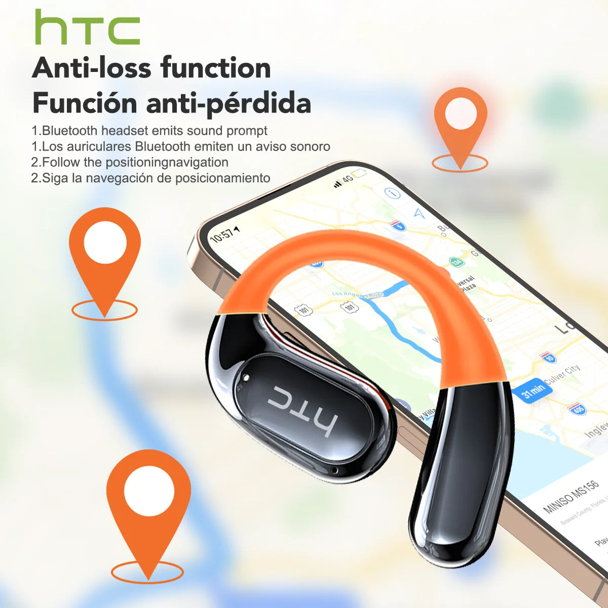 HTC NE27 Wireless Headphones AI Translator Earbuds OWS Sports Bluetooth Earphones Glowing Earhook Customizable Wallpaper Screen