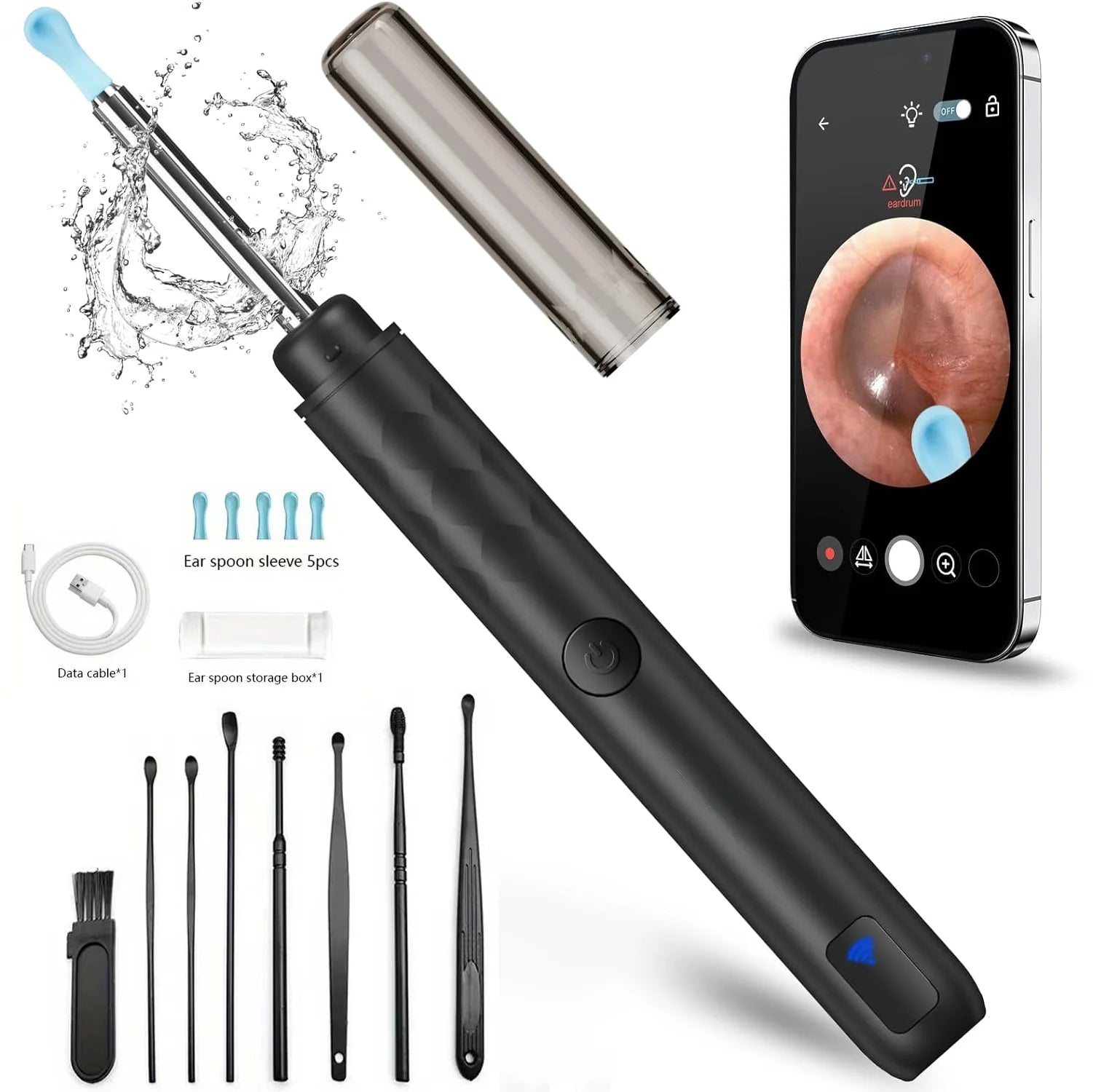 Earwax Removal Kit for IOS Phones Violet Ear Canal Cleaner with 1296P Camera 5 Ear Spoons