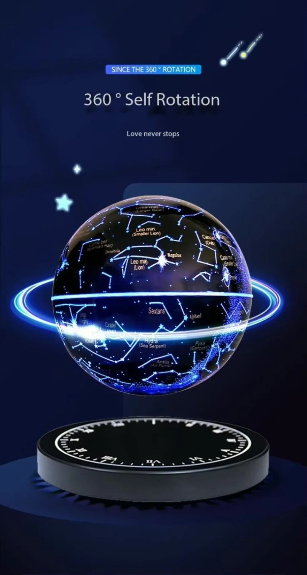 Magnetic Levitation LED Moon Lamp Auto-Rotating Globe Atmosphere Night Light for Bedroom Floating Home Office Decor Gift