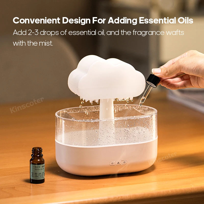 Cloud Air Humidifier Electric Aroma Essential Oil Diffuser Ultrasonic Mist Rain Cloud Color Night Light Raindrops White Noise