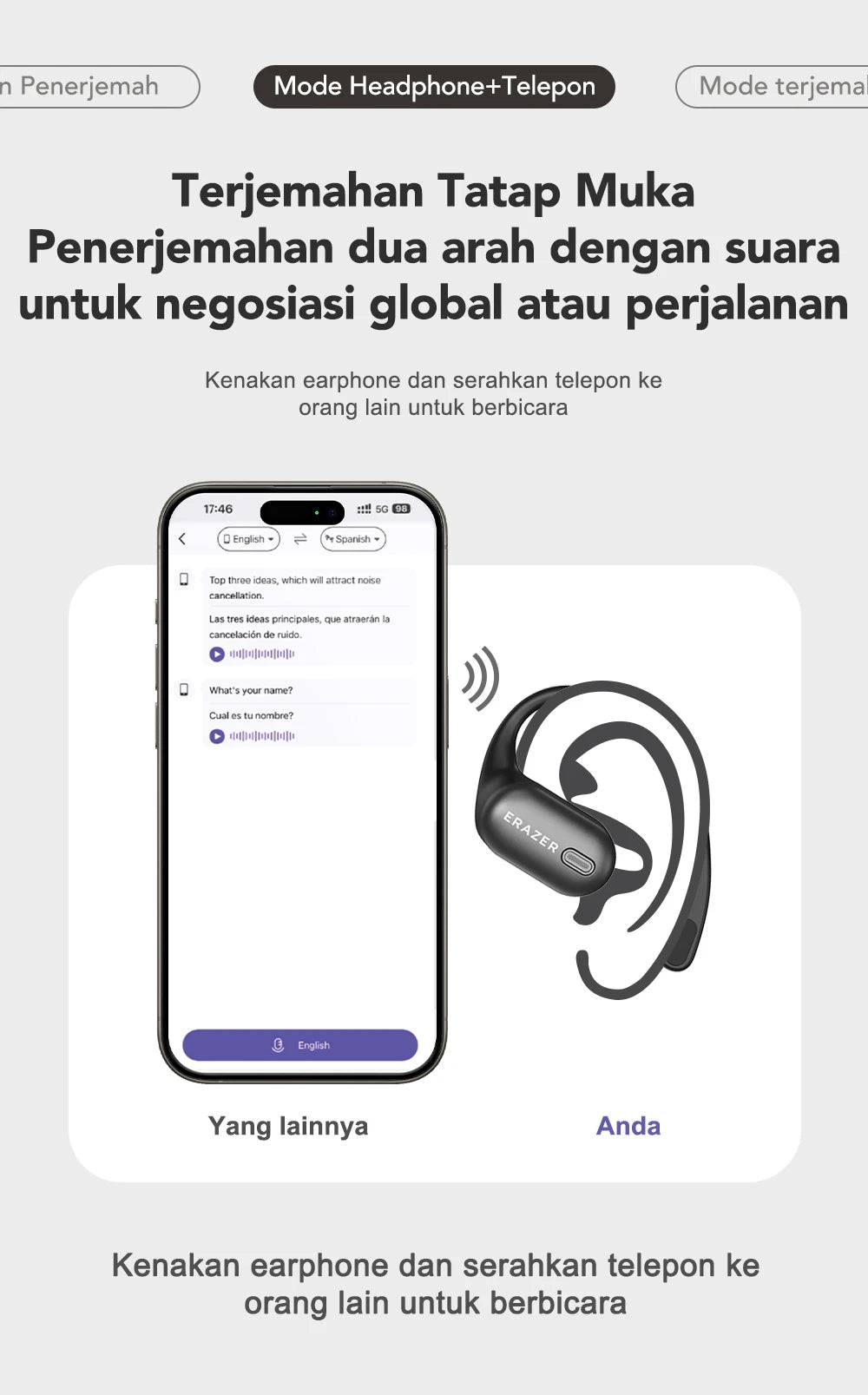 ERAZER XF38  Bluetooth Earphones AI Translator Earbuds OWS LCD Touch Screen Sport Wireless Headphones HD Stereo Sound Longlife