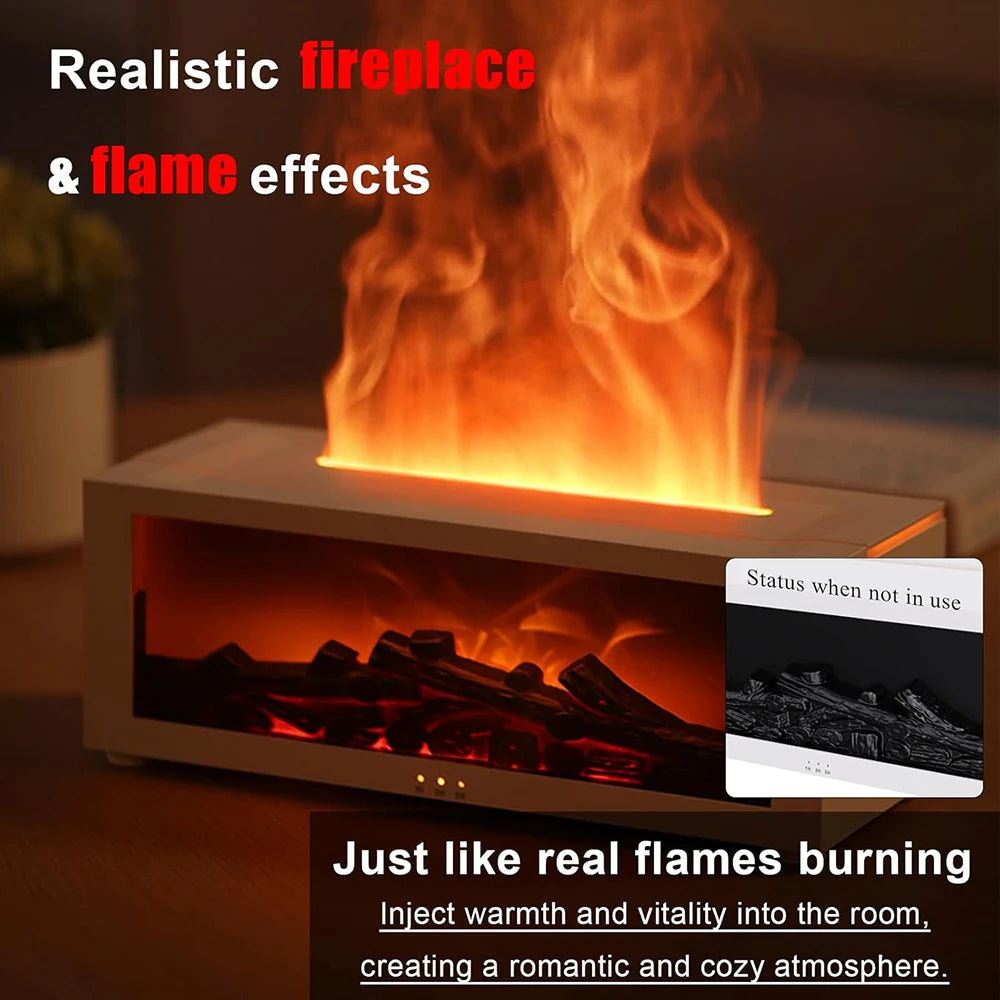 Flame Essential Oil Diffuser, 3D Flame Fireplace Aromatherapy Machine Colorful Humidifier with Remote Control, Fireplace Flame
