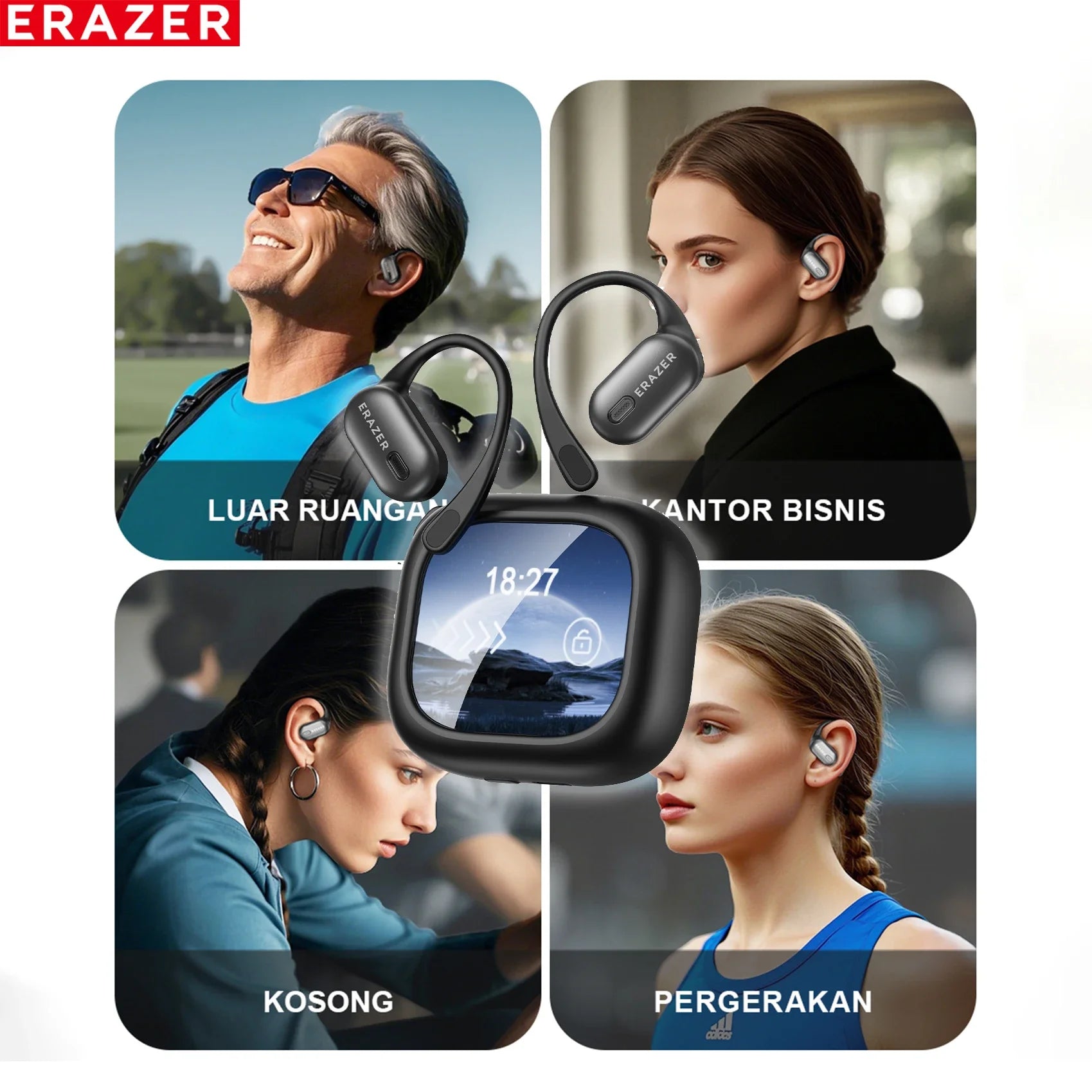 ERAZER XF38  Bluetooth Earphones AI Translator Earbuds OWS LCD Touch Screen Sport Wireless Headphones HD Stereo Sound Longlife
