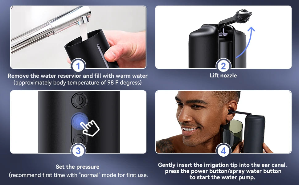 Ear Cleaner Ear Wax Removal Kit Rechargeable Water Washer Syringe with 4 Modes Ear Cleaning Irrigation Flushing For Adults Child