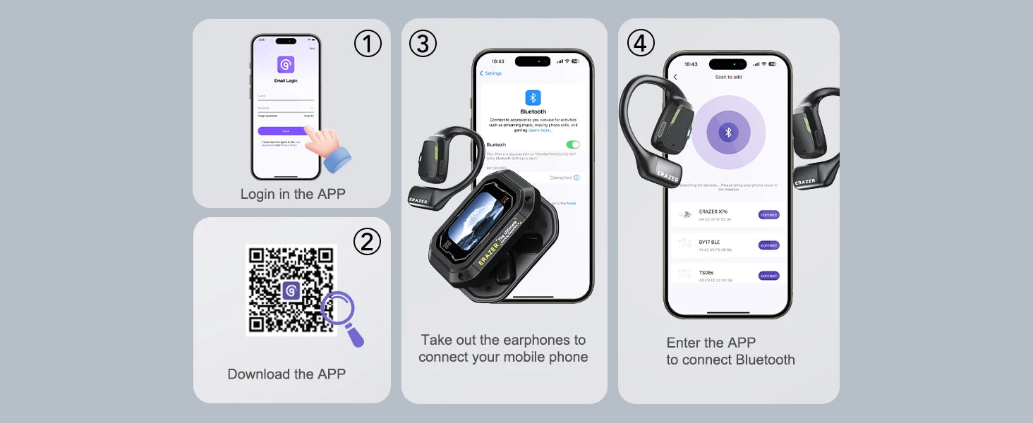 [135 Translator Earphone] Erazer XP6 Bluetooth Earphones Headset DIY Equalizer APP AI Wireless Headphones Travel Touch Screen