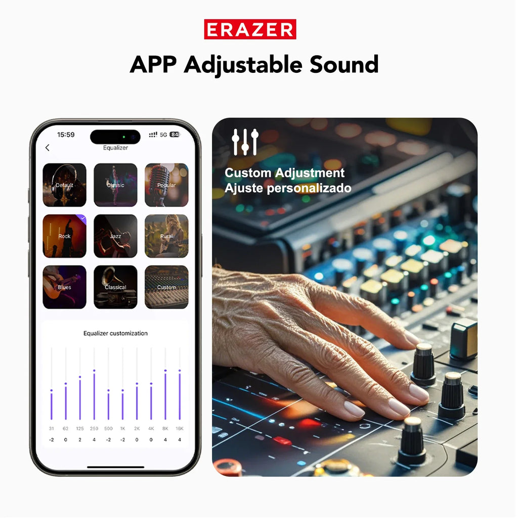[135 Translator Earphone] Erazer XP6 Bluetooth Earphones Headset DIY Equalizer APP AI Wireless Headphones Travel Touch Screen