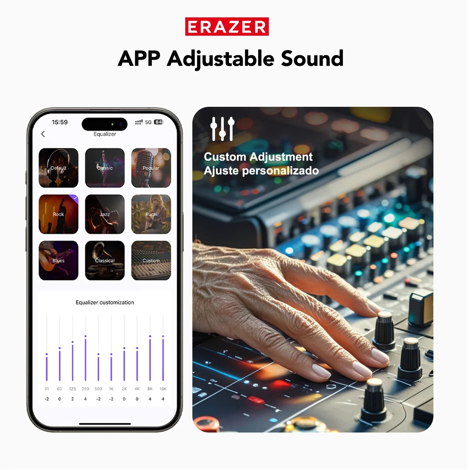 [135 Translator Earphone] Erazer XP6 Bluetooth Earphones Headset DIY Equalizer APP AI Wireless Headphones Travel Touch Screen