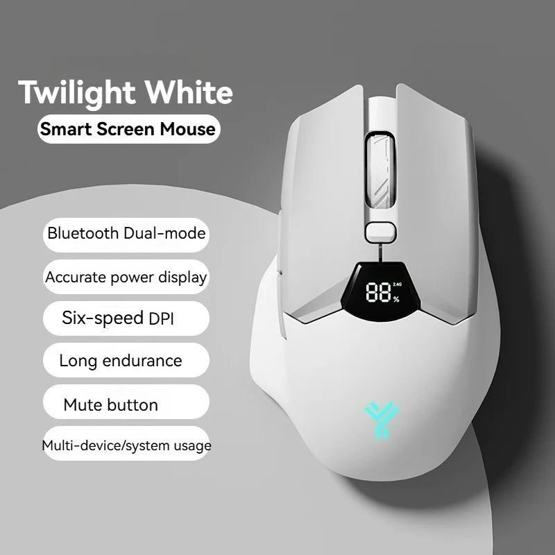 Wireless Bluetooth Mouse, Smart Screen Display, Dual Mode Mute Button, 600mAh Lithium Battery, Office Mouse for Tablet, Notebook