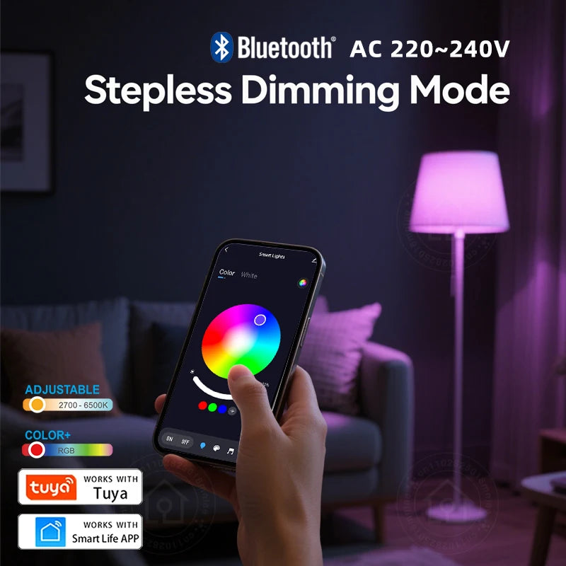 Tuya Smart LED Bulb E27 Smart Life APP Control Dimmable Light Bluetooth RGB Lamp 220-240V Bedroom Decoration Party Lighting 9W