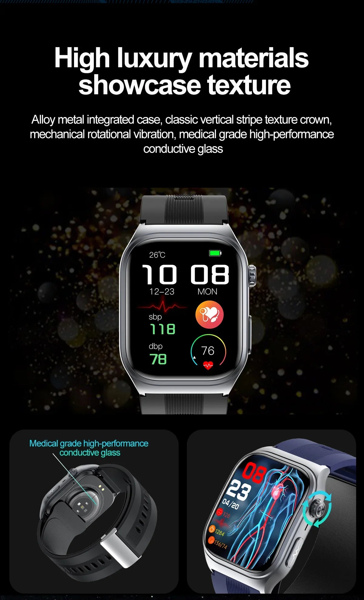 New Precise Detection Blood Pressure Smart Watch Air Pump Airbag Heart Rate ECG Health Bracelet BT Call Watches Men For Xiaomi