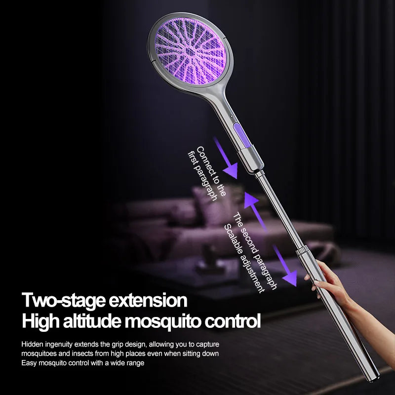 2025 Upgraded Telescopic Mosquito Killer Swatter 90° Rotatable & Wall-Mountable Extended Reach Electric Bug Zapper Home Garden