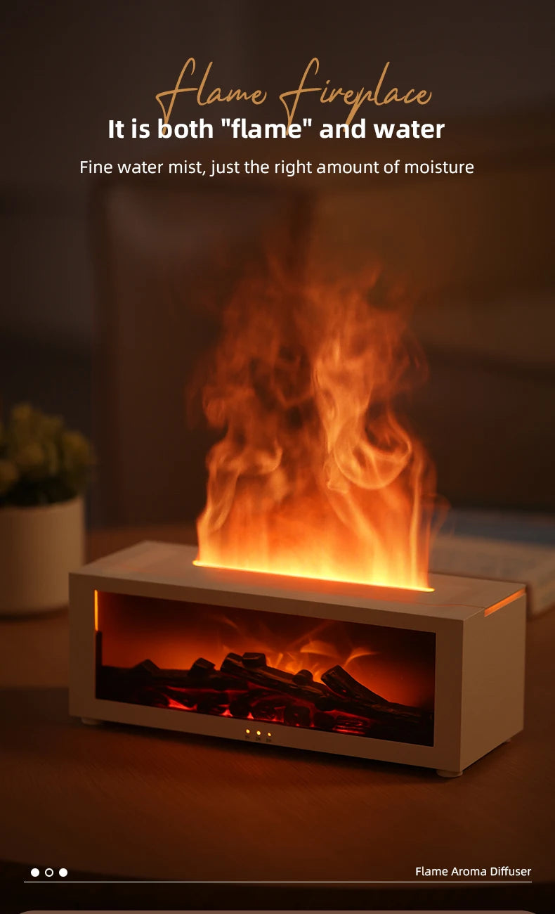 Flame Essential Oil Diffuser, 3D Flame Fireplace Aromatherapy Machine Colorful Humidifier with Remote Control, Fireplace Flame