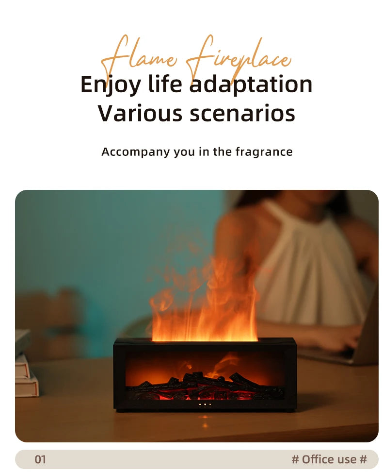 Flame Essential Oil Diffuser, 3D Flame Fireplace Aromatherapy Machine Colorful Humidifier with Remote Control, Fireplace Flame