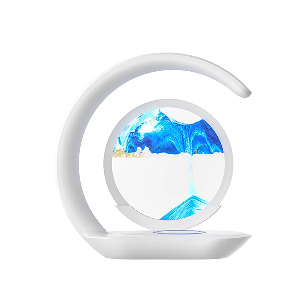Quicksand Table Lamp Wireless Charging Desk Lamp 3D Hourglass Ornaments Sand Painting Night Light for Office Room Decoration