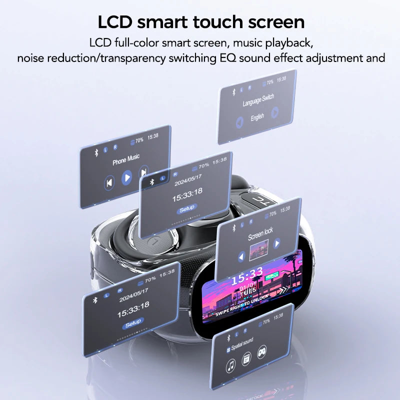 Translator HTC NE11 Bluetooth 6.0 OWS Wireless Headphones Translation Earphones Full-Color Touch Screen Ultra Long Battery Life