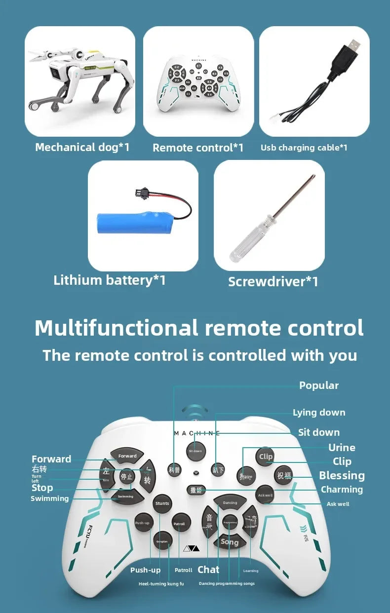Teeggi Electric RC Intelligent Robot Dog Multifunction RC Mechanical Dog with turret Educational Toy Bionic Smart Robot Toy Gift