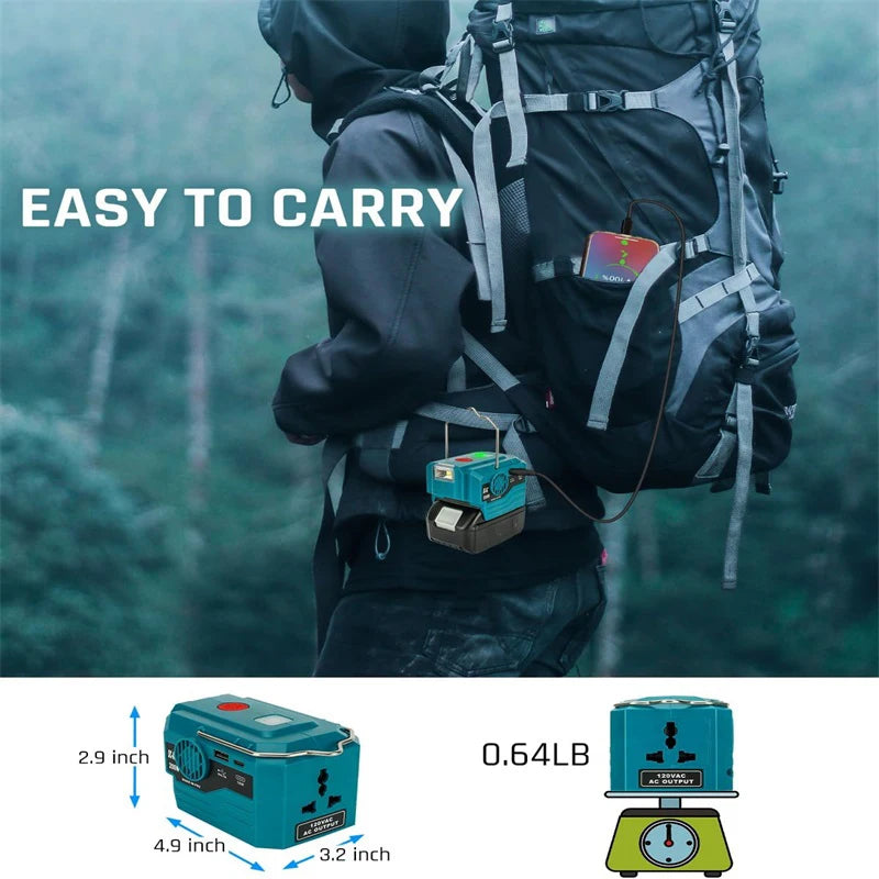 Power Inverter for Makita 18V Battery,DC 18V to AC 120V/220V Portable Power Station with USB,Type-C 280lm LED Light for Camping